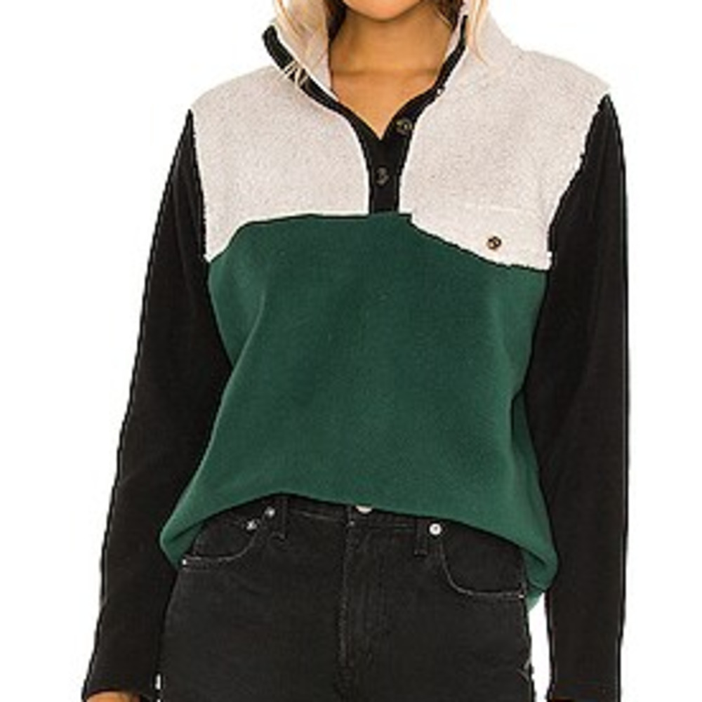 DONNI. Tri-Fleece Pullover in Hunter, Creme & Black